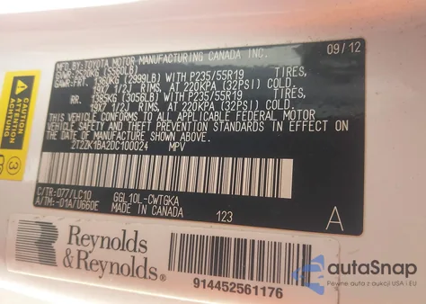 2013 Lexus Rx 350 z USA, uszkodzony, nr VIN 2T2ZK1BA2DC100024